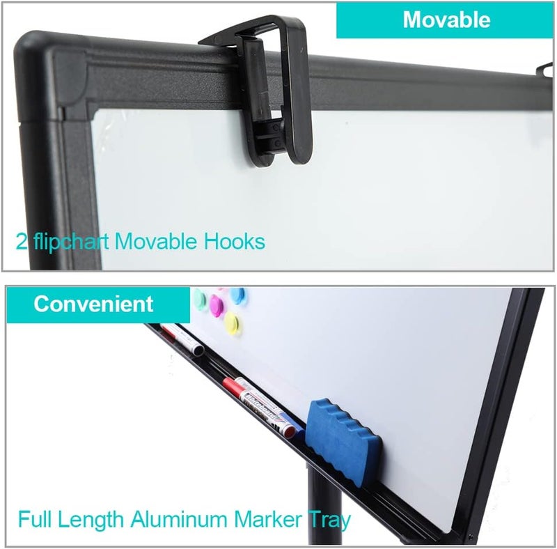 DexBoard Black Mobile Whiteboard on Wheels, 36 x 24 Inch - Rolling Magnetic Dry Erase Easel Board with Flipchart Paper Pad (25 Sheets) - Height Adjustable Standing Board for Modern Office & Studio - Image 4
